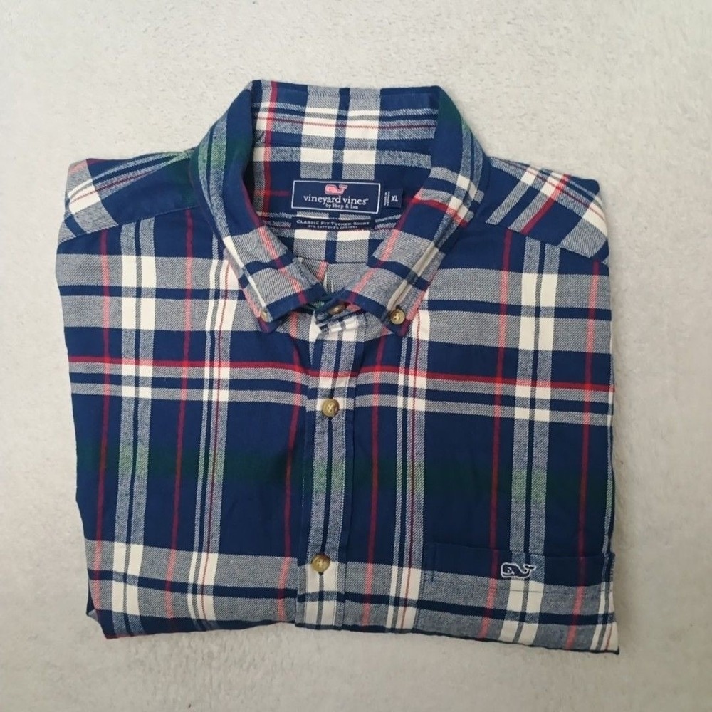 Vineyard Vines Shirt Mens XL Blue Plaid Button-Up Long Sleeve Flannel Classic